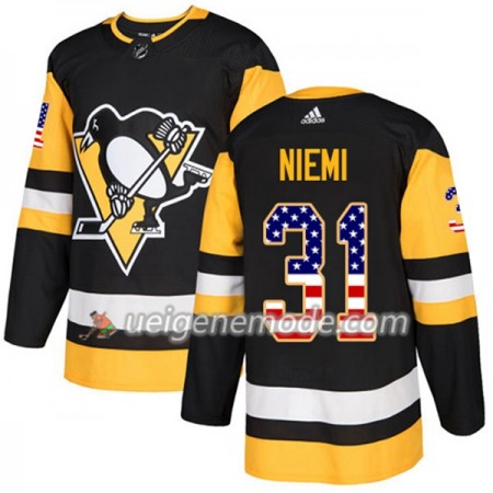 Herren Eishockey Pittsburgh Penguins Trikot Antti Niemi 31 Adidas 2017-2018 Schwarz USA Flag Fashion Authentic